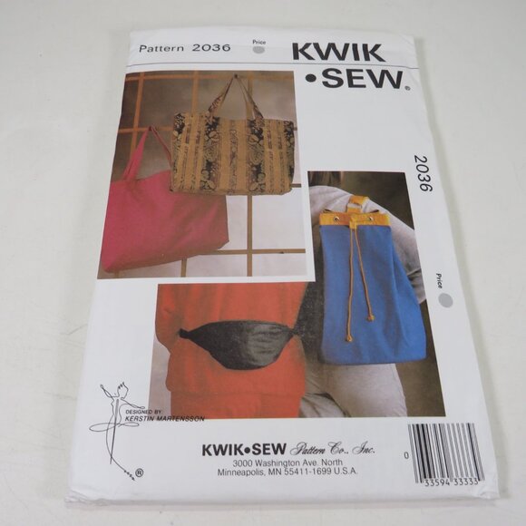 Kwik Sew 2036 Sewing Pattern Purses/Bags 3 styles/sizes UNCUT unopened - Picture 2 of 6